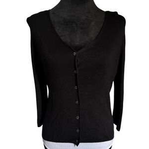 Spenser Jeremy Black Silk Viscose V Neck Button Front Cardigan Sweater SM Women